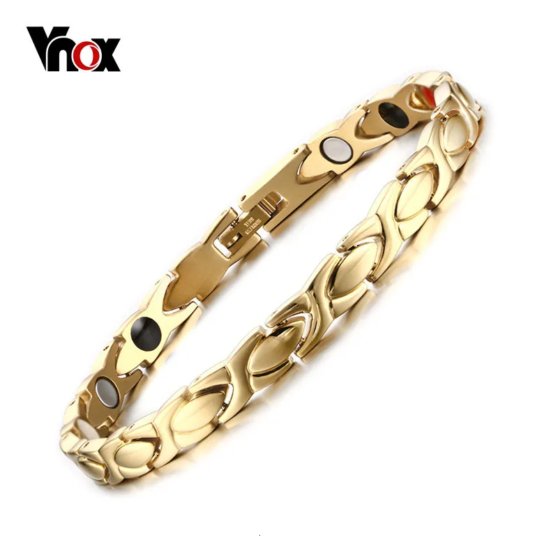 Vnox Для женщин Здоровье и гигиена браслет магнитная цепь рукой Нержавеющая сталь золотой цвет