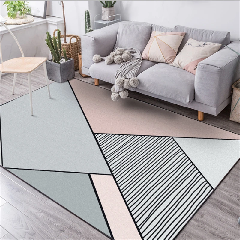 

Northern European and American Geometric Simple Gray Pink Carpet s for Living Room Bedroom Rugs Kids