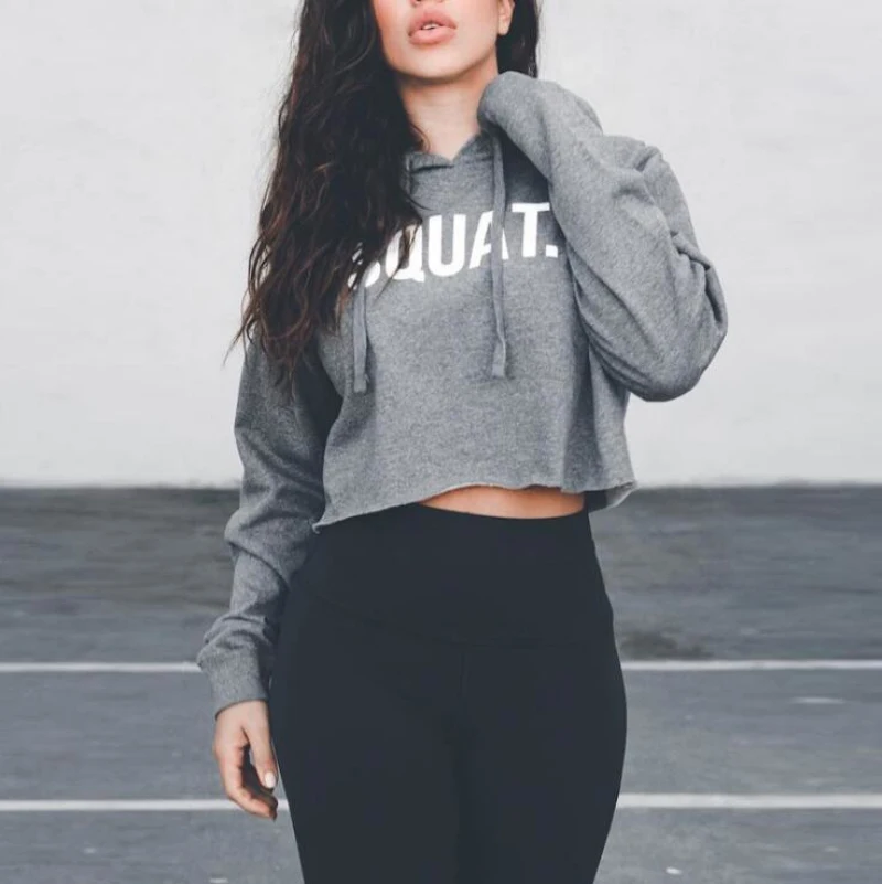 Personality Cotton Letter Crop Top Sports Yoga Shirts Women Spring Autumn Long Sleeves Hoodie Sweatshirt  Gym Workout T-shirts
