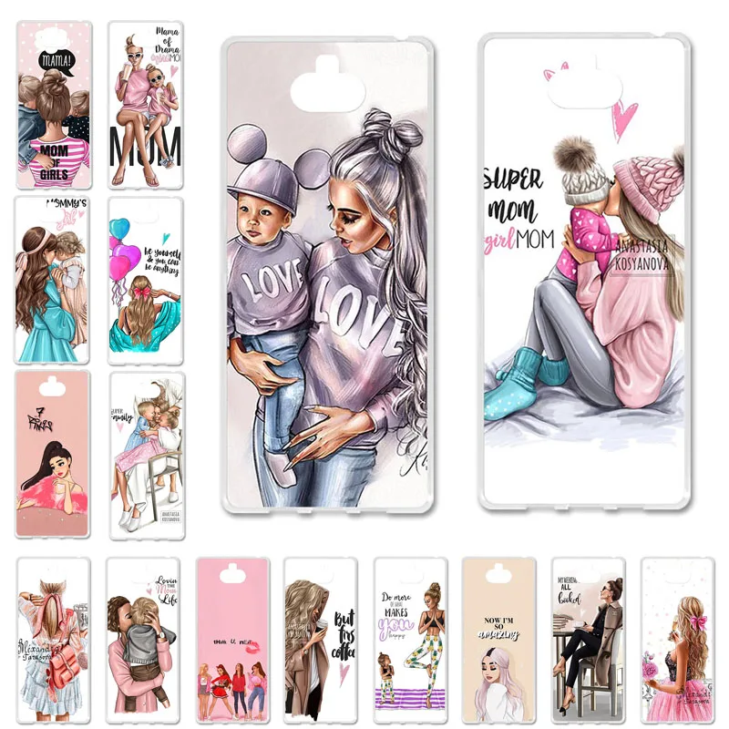 

Silicone Funda For Sony Xperia 10 XZ X Compact XP T3 Case Black Brown Hair Baby Mom Girl Coque For Sony xz compact Cover Cases