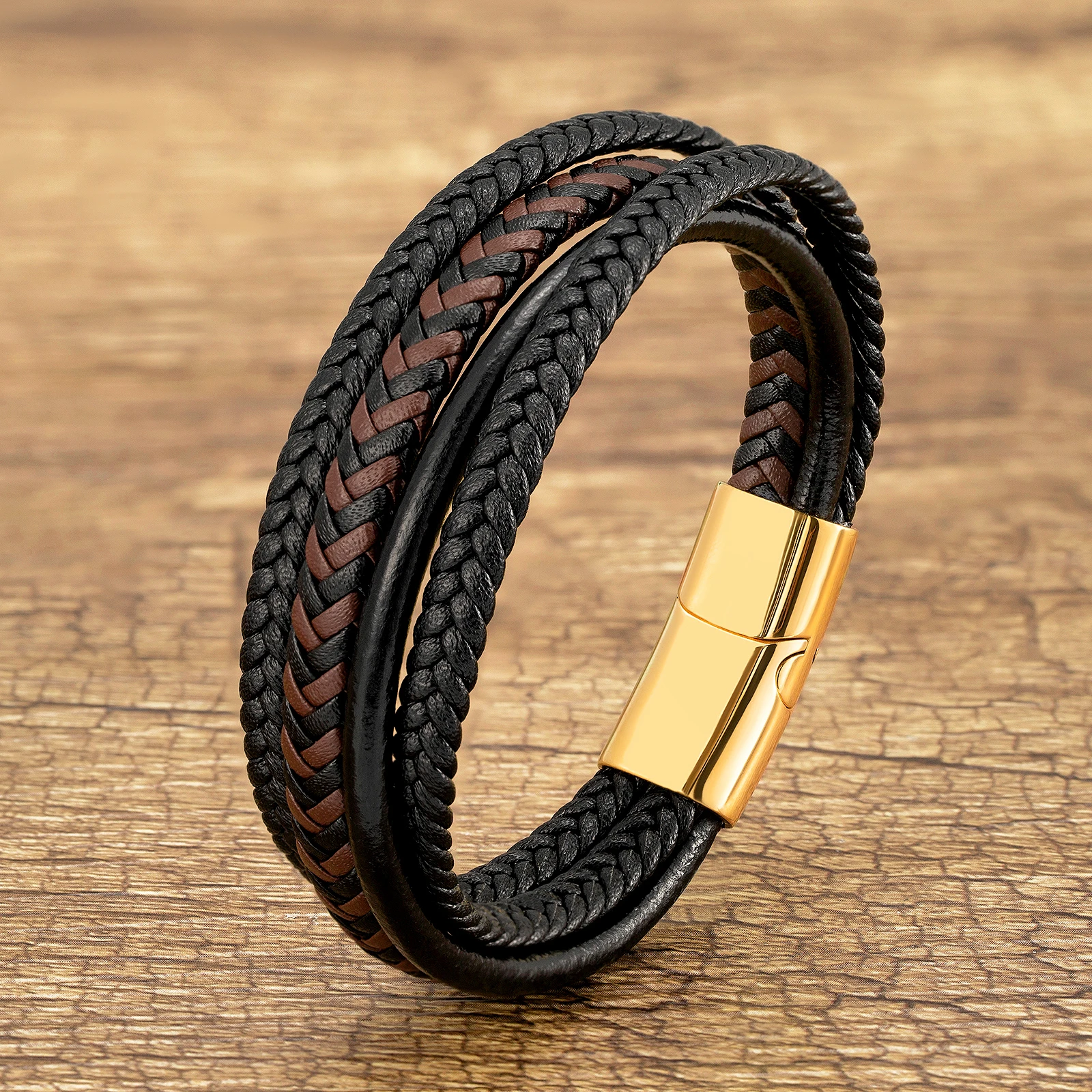 Men's Multilayer Braided Leather Cord Bracelet Charm Stainless Steel Magnetic Buckle Vintage Bracelet For Women Fashion Jewelry