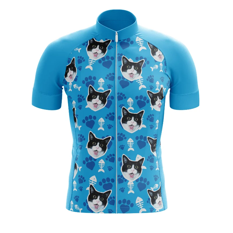 HIRBGOD 2020 New Funny Cat Cycling Jersey Men Cartoon Anime Blue Short Sleeve Bike Shirt Fishbone Footprints Tops TYZ191-01 | Спорт и