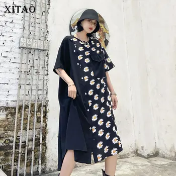 

XITAO Pattern Plus Size Dress Fashion New Irregular Thin Patchwork Small Fresh Casual Loose Elegant Style Casual Dress XJ4735