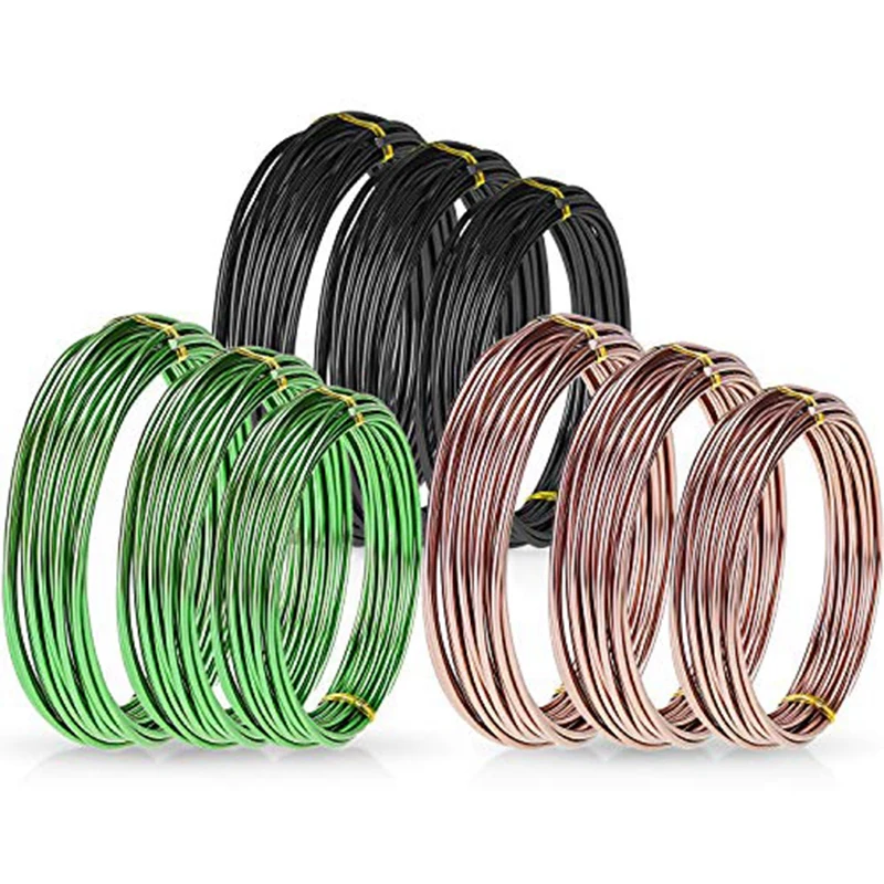 9 рулонов бонсай провода анодированный алюминиевый бонсай тренировочный провод с 3 размерами(1,0 мм, 1,5 мм, 2,0 мм), всего 147 футов(черный