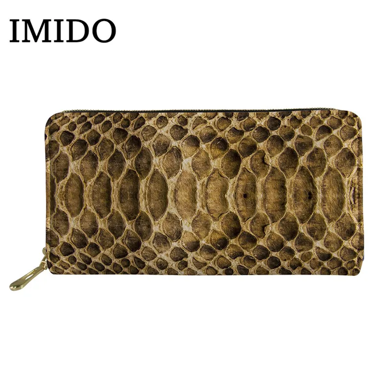 IMIDO 3D печать имитация реалистичной змеиной текстуры узор Portefeuille Femme молния Notecase женский длинный кошелек