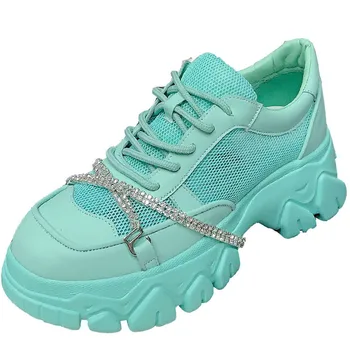 

Chain Sneakers Flat Platform Daddy Shoes Round Toe Cross-Tied Women Sneakers Breathable Woman Casual Shoes Sports Female Shoes