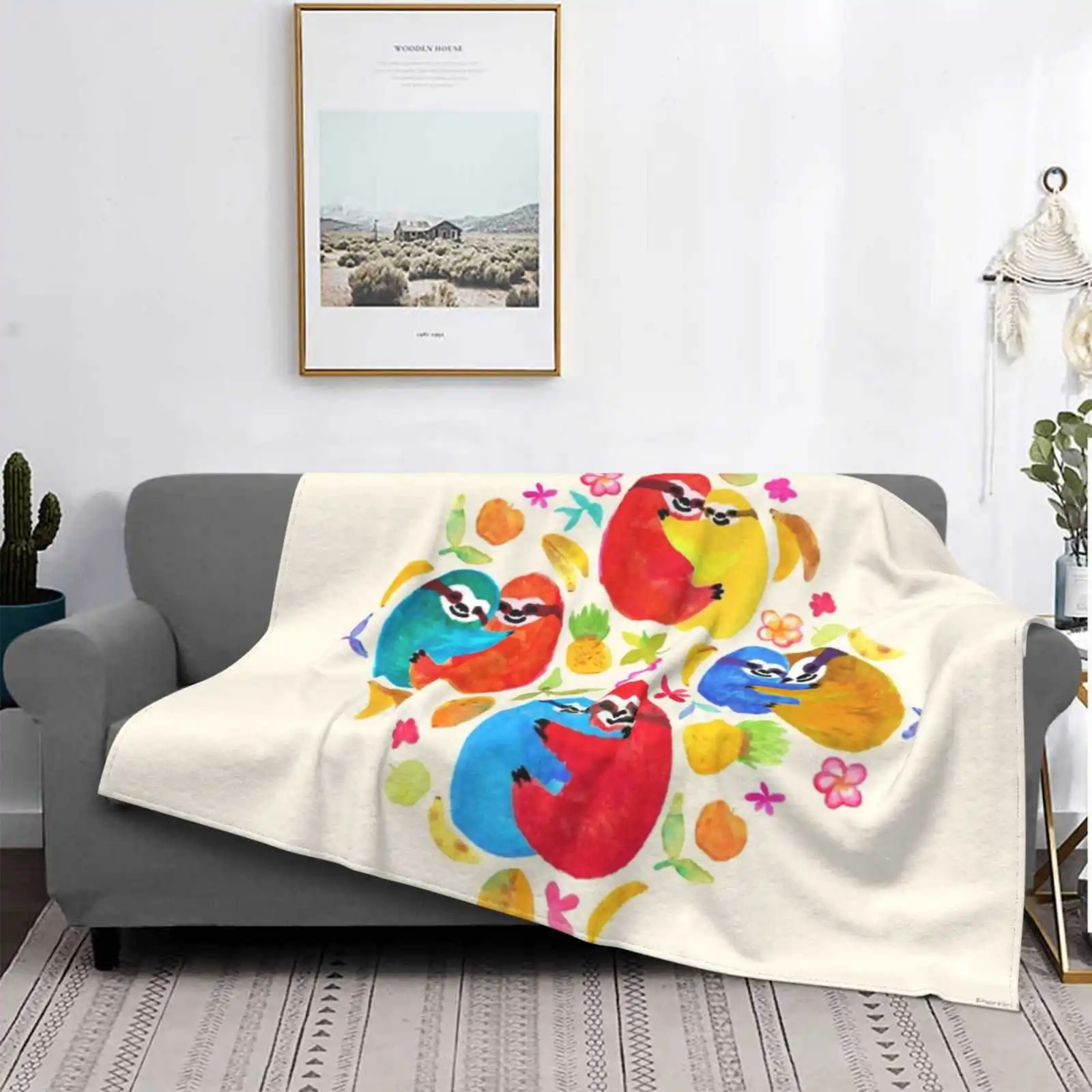Happy Huggy Fruit Loving Bradipi Four Seasons Confortevole Warm Soft Throw Coperta Animali Bradipi Tropicali Cute Colorful Kids