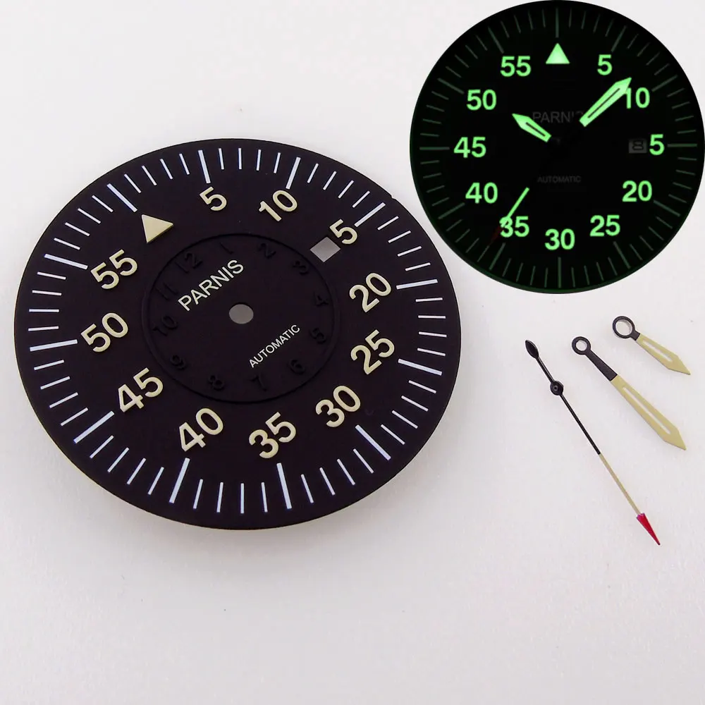 38mm Black Watch Dial+Hands Parnis Brand Date Window For Miyota 8215 821A 8205 Mingzhu/DG 2813 Movement | Наручные часы