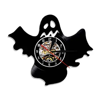 

Novelty Funny Halloween Ghost Vinyl Record Wall Clock Color Changing Wall Light Phantom Graveyard Zombie Apocalypse Undead Clock