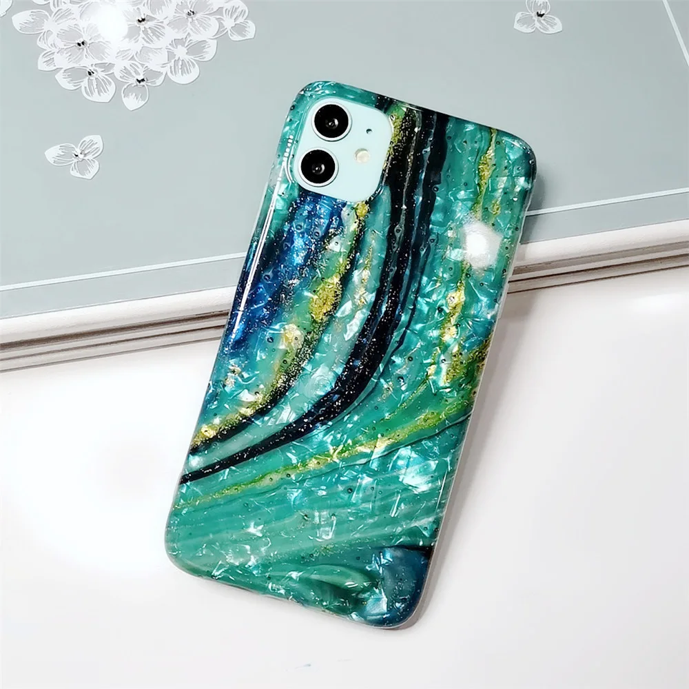 Глянцевый мраморный чехол для iphone XR, чехол с блестящим рисунком раковины, силиконовый чехол для iphone 6S 7 8 Plus X XR XS Max 11 Pro, чехол 11