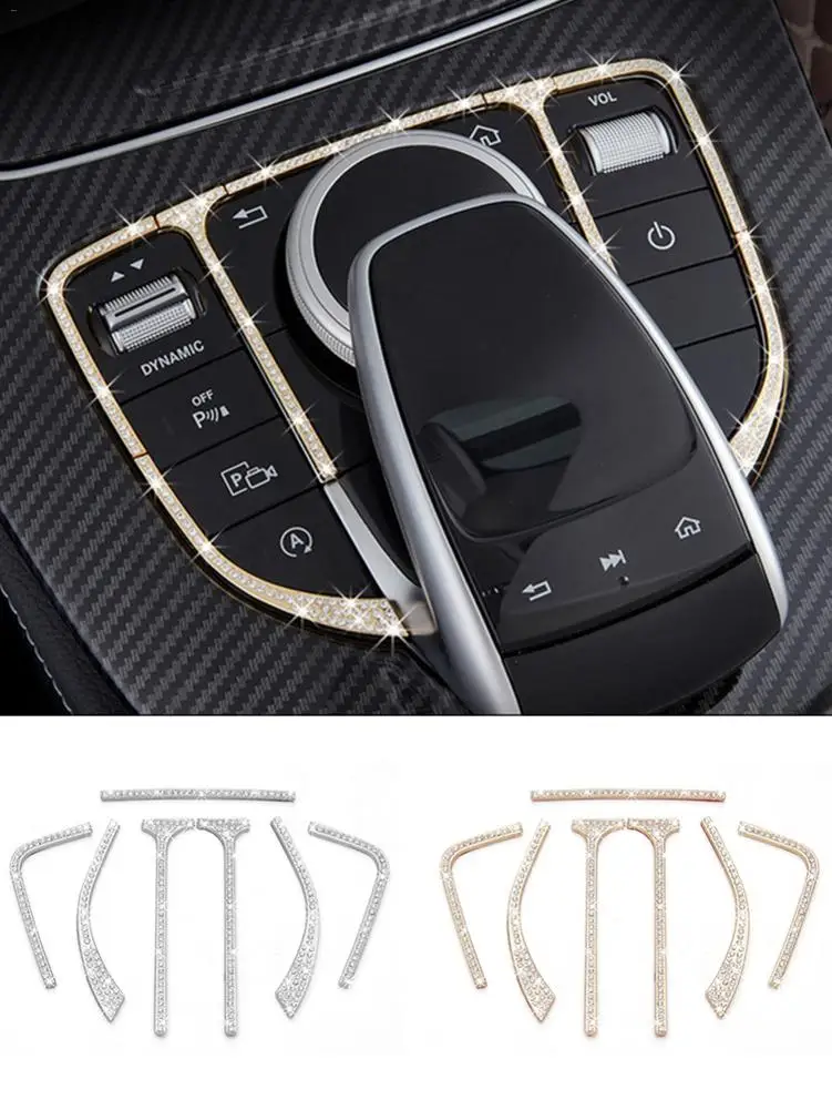 For Mercedes-Benz C/E-CLASS Modified Interior Control System Rhinestone Decor Multimedia Center Console Cover Sticker Car Stylin