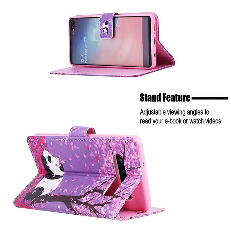 Cute Panda Patterned PU Leather Flip Wallet Case Cover on sfor Samsung S8 Plus S10 S10e S9 J4 J6 2018 Cards Holder Phone Coque   (13)
