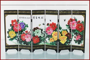 

( Mini ) Exquisite Chinese Classical Lacquer Painting Folding Screen of Beautiful Blooming Peony Flowers