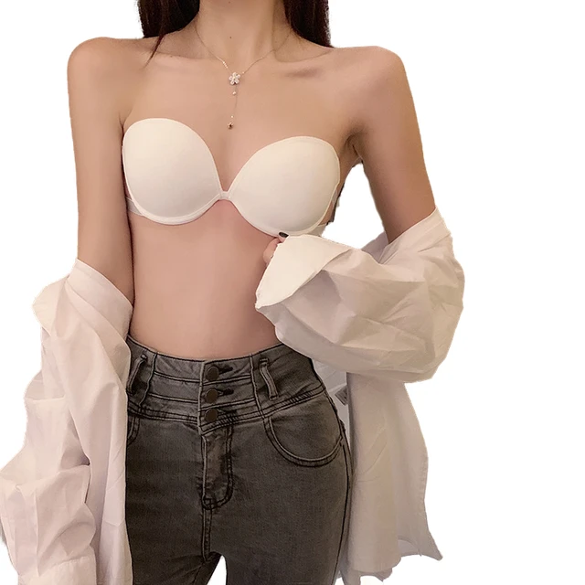 Women's Skin-Colored Detachable Padded Push-Up Sticky Bra With Wings,  Suitable For Wedding Dress & Strapless Clothes