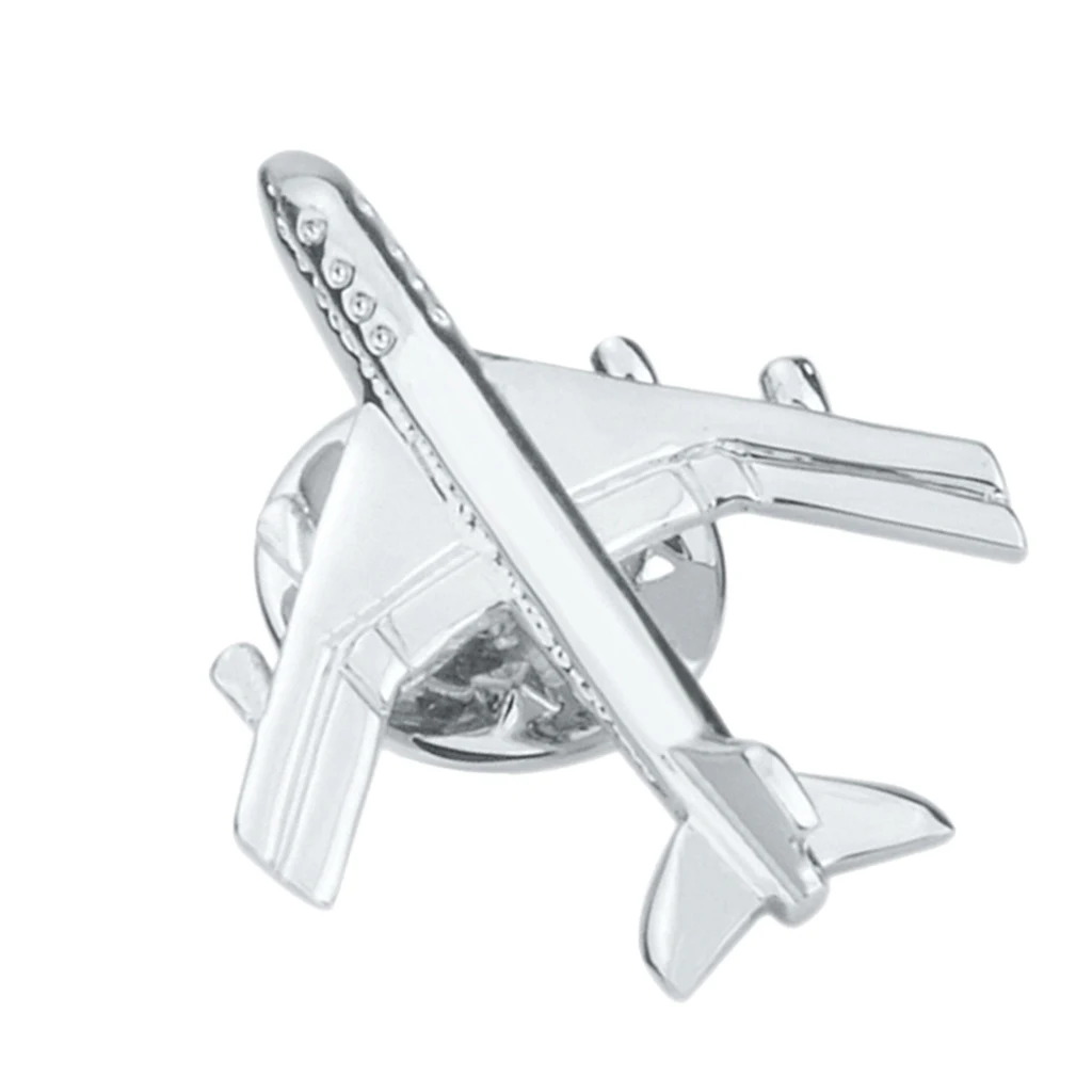 Silver Color Plated Brass Airplane Aircraft Plane Pin Brooch Jet  Pin Badge