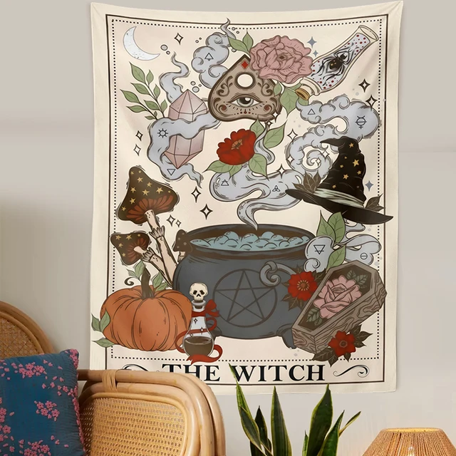 A Boszorkány Tarot Kártya Gobelin Fali Függő Retro Boho Ház Mag Otthoni Dekoráció Hippi Gomba Szőnyeg