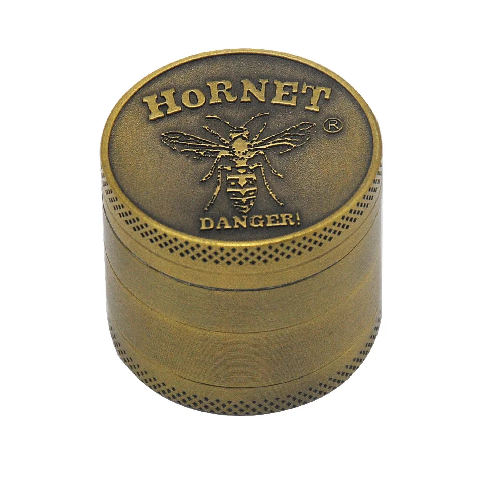 

HORNET Brass Style Zinc Alloy Herb Grinder 40MM 4 Pipe Metal Mini Tobacco Grinders with Pollen Catcher Smoke Pipe Accessories