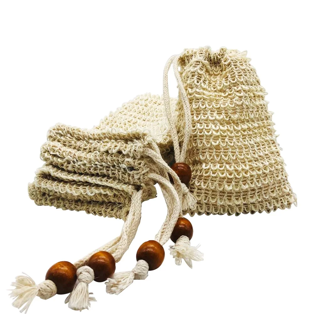 sac savon en sisal naturel de sacs de rangement en maille de filet double couche pour bulles facile