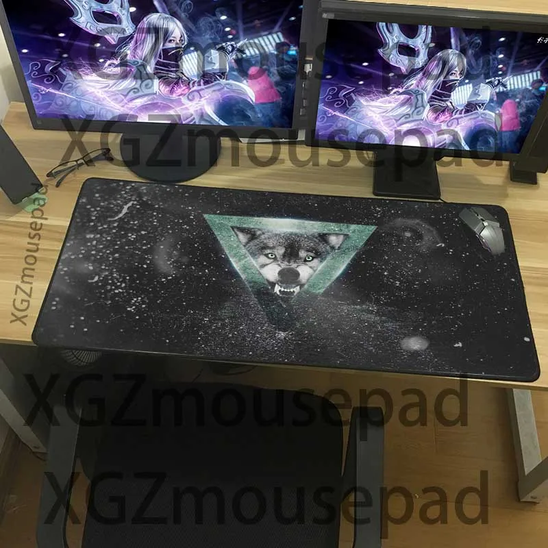 XGZ Animal Fierce Wolf Custom Large Gaming Mouse Pad Black Lock Edge Computer Table Mat Rubber Non-