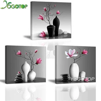 

5d Diy Diamond Painting Orchid Still Life Pink Magnolia Diamond Embroidery Full Diamond Mosaic Black and White art 3pcs ML941