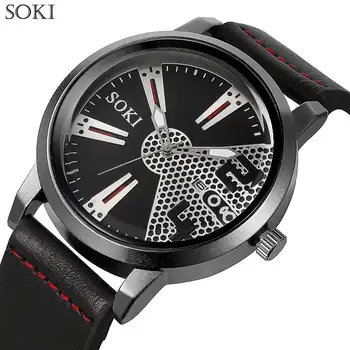 

Relogio Masculino Three-eye Large Dial Calendar Watch Men's Business Fashion Quartz Leather Band Saat Maschi Watches