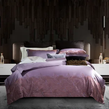 

4pcs Duvet Cover Set 100S Super Quality Silky Egyptian Cotton Bedding Sets King Queen Size Purple Quilt Covers Double Bed linen