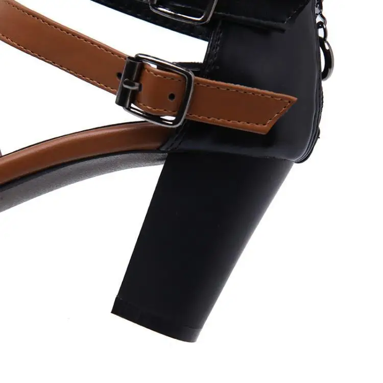 

2019 Spring Sandals Pu Ankle Strap Chunky-Heel Sandal Boots Belt Buckle