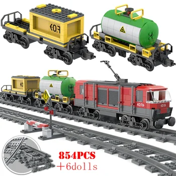 

854PCS City Cargo Railway Train Building Blocks City Railway Train Technic Bricks Educational Toys For Children Christmas Gifts