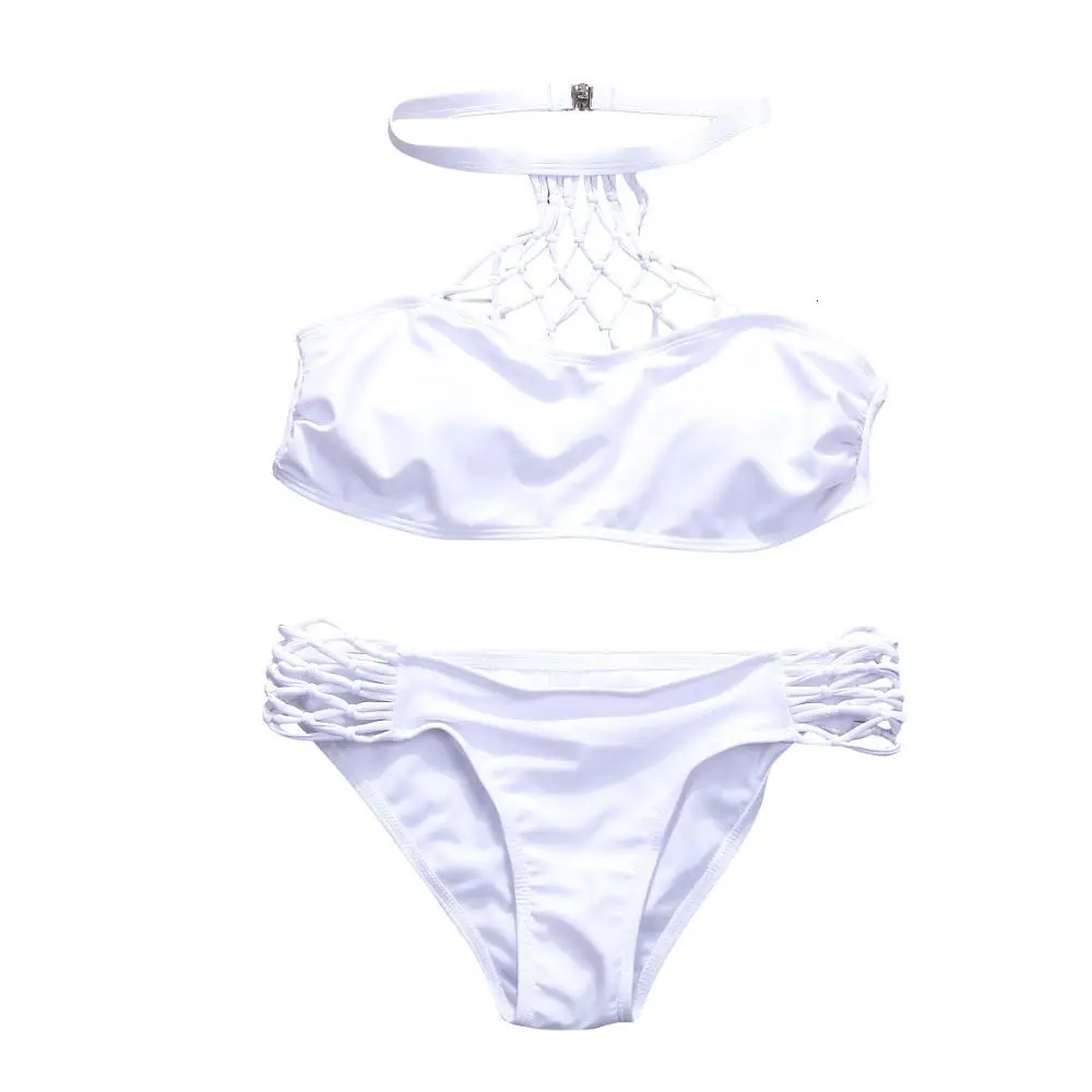 Nieuwe Mode Dames Korte Sets белый сексуальный женский комплект с бретелькой через шею бандо пуш-ап Bh пляжный костюм для женщин Vrouwen