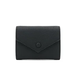 Customized Women's Genuine Leather Envelope Wallet - Candy Color Slim Card Holder with Hasp Closure (Black)