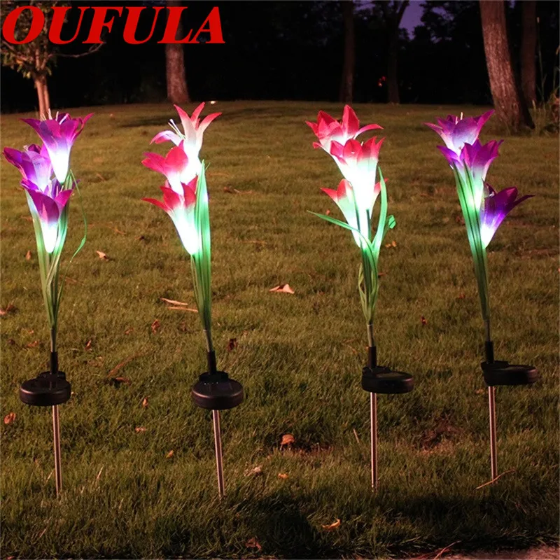 

AOSONG Solar Lawn Lamps Lily Flower Artificial Flower LED Lamp Garden Outdoor