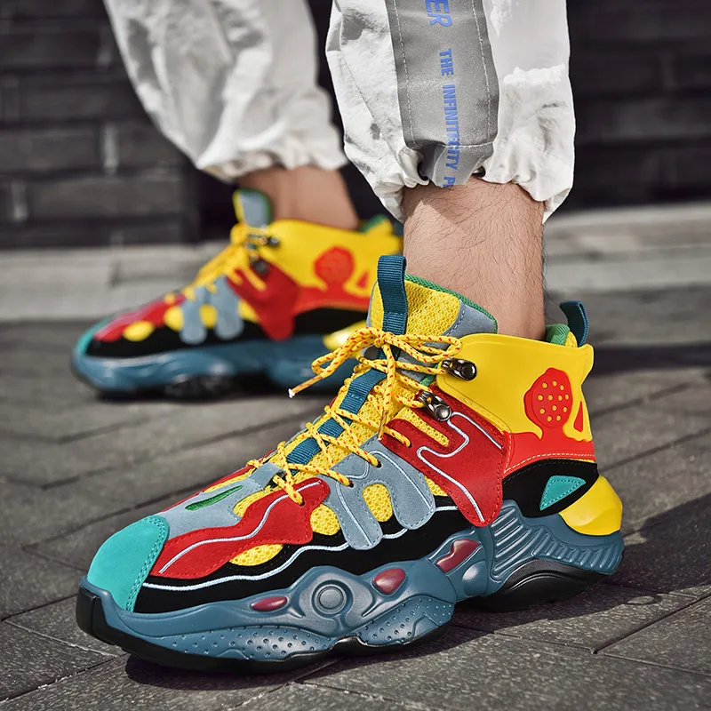 Trend Platform Hip hop Running Shoes for Men Leather Stitching Sneakers Mixed Color Sport Shoes Athletic Jogging Shoe Zapatillas
