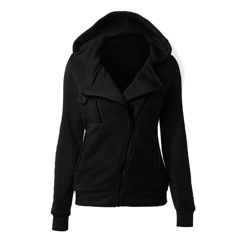 Новинка 2019 женские толстовки с капюшоном Диагональной молнией зимняя куртка