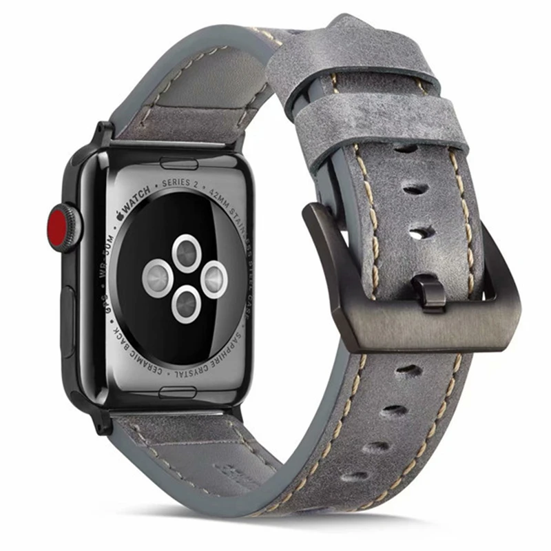 gray Кожаный ремешок для iWatch apple watch ремешок 44 мм 40 мм браслет 42 мм 38 мм ремень для apple ремешок для часов серии 5 4 3 2 1 наручные часы correa - Цвет ремешка: gray