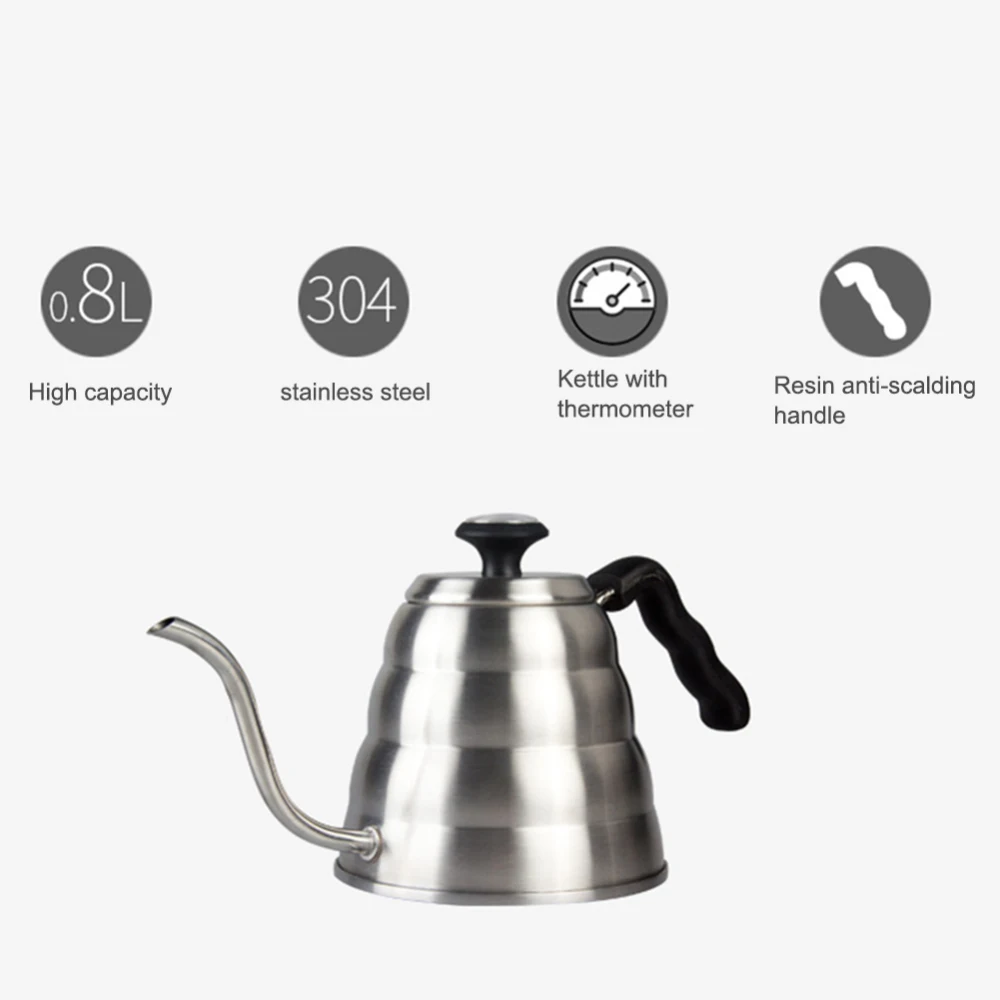 1200 мл кофе Gator залить чайник из нержавеющей стали чайник гусиная шея носик с термометром для кофе