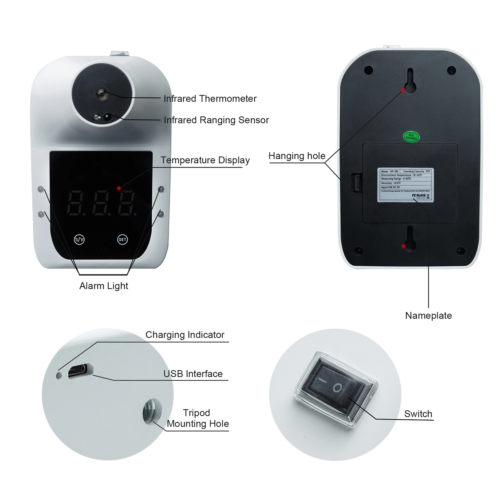 Бесконтактный инфракрасный Лоб термометр объекты ЖК дисплей настенное