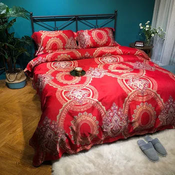 

New high-end 100 jacquard digital printed broadside A-line embroidered 4-piece bedding set gift