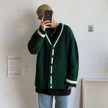 Осень и зима японский вязаный кардиган мужской свободный корейский вариант сетки Harajuku сплошной цвет Повседневный свитер