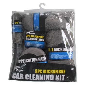 

9 pcs Microfiber Cleaning Tools For Car Wash Set Of Gloves, Towels, Application Pads, Car Cleaning Kit, Wheel Brush