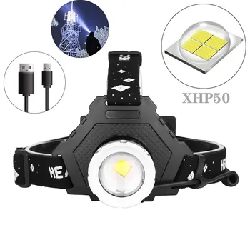 

XHP50 LED Headlamp 5 Modes Headlight Zoom Head Torch With Charging Display Outdoor Hunting LED Head Lamp Climbing Headlamp