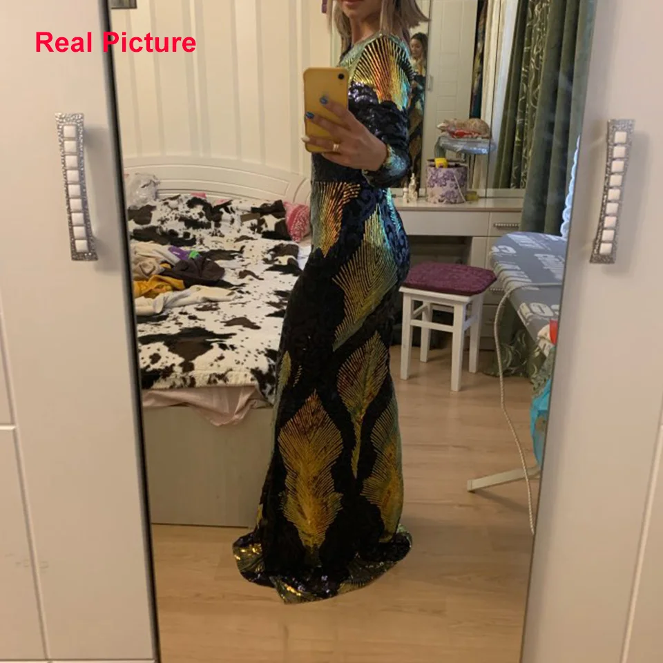 Dressv Черное вечернее платье с овальным вырезом, длинные рукава, Русалка, длина до пола, блестки, для свадьбы, вечеринки, официальное вечернее платье es