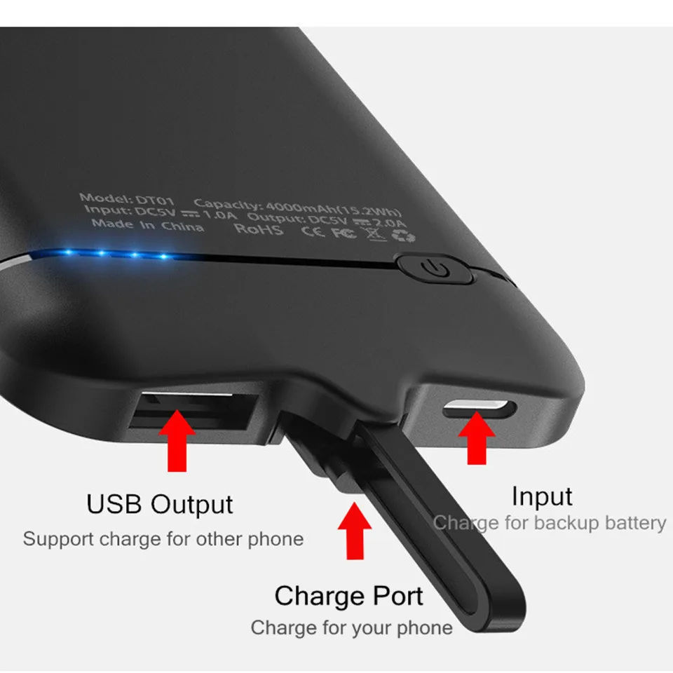 Тонкий чехол для зарядного устройства для iPhone XS, 6, 6 S, 7, 8 Plus, Micro USB/type-C, внешний резервный чехол для samsung, huawei, Xiaomi