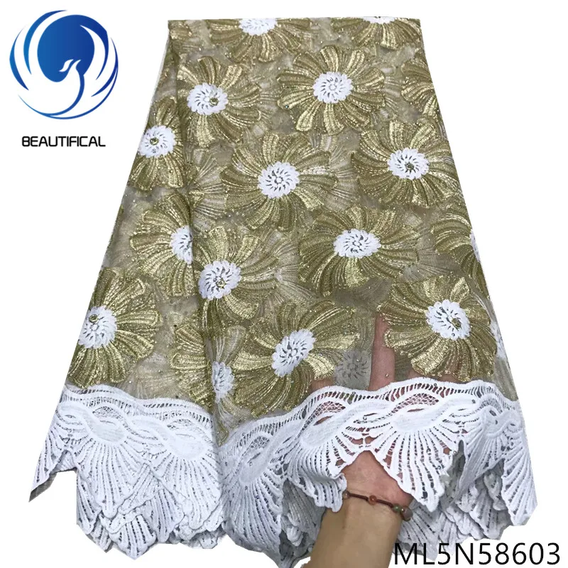 

BEAUTIFICAL african lace fabrics embroidery net lace mix chemical lace High quality nigerian lace stones fabric 5yards ML5N586
