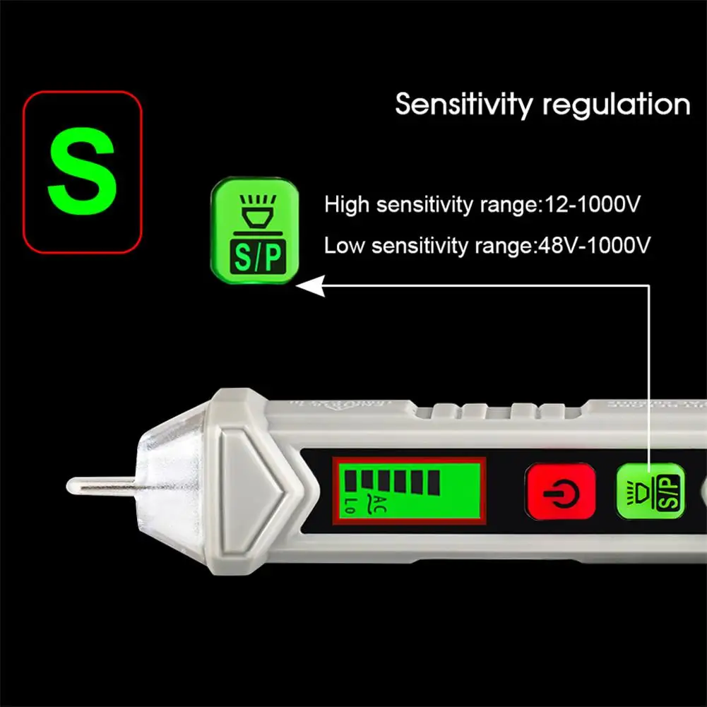 Não-contato indução tensão tester caneta com display