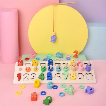 

Wooden Shape Color Sorting Puzzles Socket Fishing Game Education Kids Toy Montessori Kids Toy Educational Children Gift
