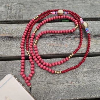 

Wood Bead Neck strap Keychains Pendant Neckline Lanyard Mobile phone Strap Charms Keyring Buckle rope Anti-slip Cord Lanyard
