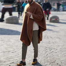 INCERUN Зимние Модные Для мужчин плащ с воротником-стойкой однотонные Цвет; плащ; накидка; уличная в стиле панк Мужская куртка; ветровка пальто