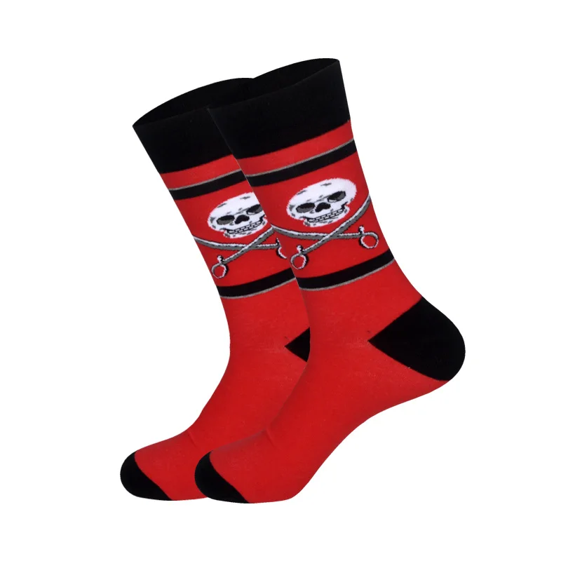 1 Pair Colorful Combed Cotton Socks Shark Skull Pattern Long Tube Happy Men Socks Novelty Skateboard Crew Casual Crazy Socks - Цвет: 19