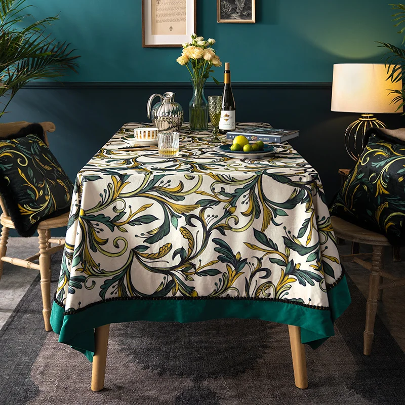 

Herbal Selaginellae white green round vintage table cloth retangular table linen cover