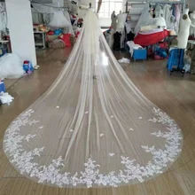 4 метра белая слоновая кость Соборная Мантилья свадебная фата длинная кружевная кромка свадебная вуаль с гребнем Свадебные аксессуары белая Фата невесты